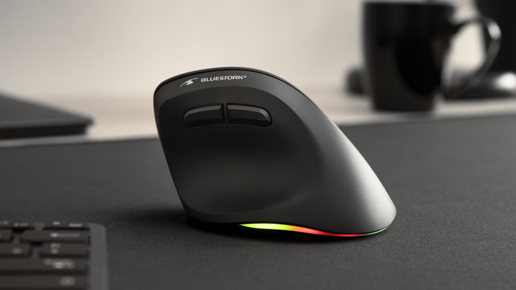 Bluestork - Souris sans Fil Ergonomique et Verticale, 800-2400DPI, 6 Boutons, LED RGB, Prévention Syndrome de la Souris, pour Droitier, PC, Mac - New (Ergonomique)