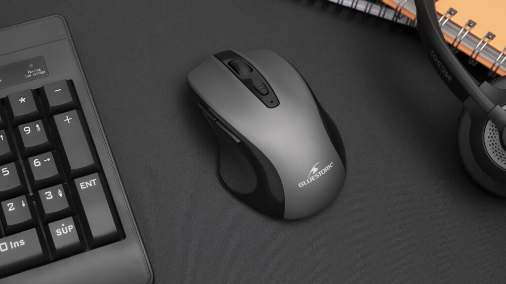 Bluestork - M-WL-OFF75 - Souris sans Fil Double Connexion : Bluetooth & USB 2.4 Ghz - Souris sans Fil Rechargeable, Ambidextre, Ergonomique - Souris sans Fil silencieuse pour PC/Mac – New (Grise)